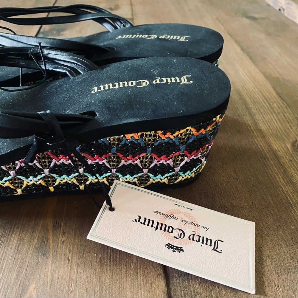 NWT Juicy Couture black embroidered wedge sandals - Picture 7 of 9